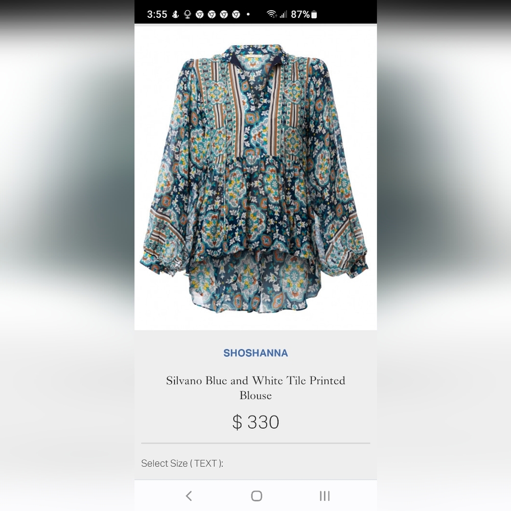Shoshanna Silvano Blouse Blue White Printed Top Semi Sheer Size XS - Picture 2 of 11